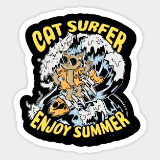 cat surfer enjoying summer Sticker